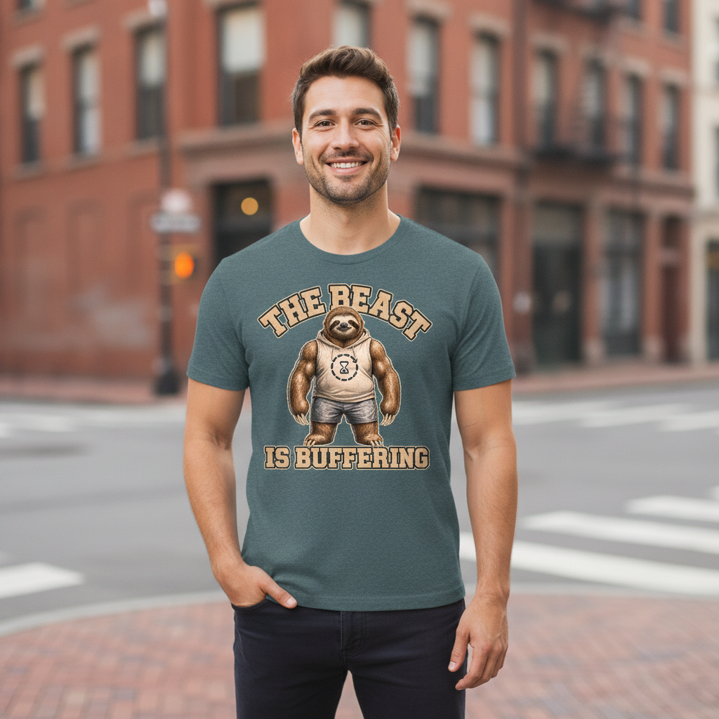 The Beast Is Buffering — Heather Deep Teal Bella+Canvas heathered gym tee