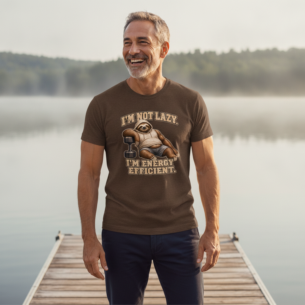 I'm Not Lazy, I'm Energy Efficient — Heather Brown Bella+Canvas heathered gym tee