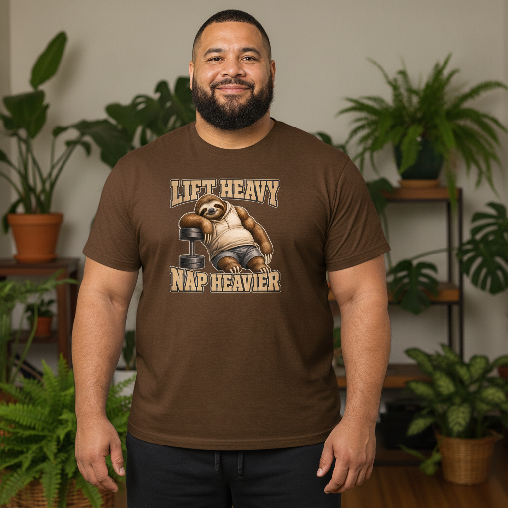Lift Heavy, Nap Heavier — Heather Brown Bella+Canvas heathered gym tee