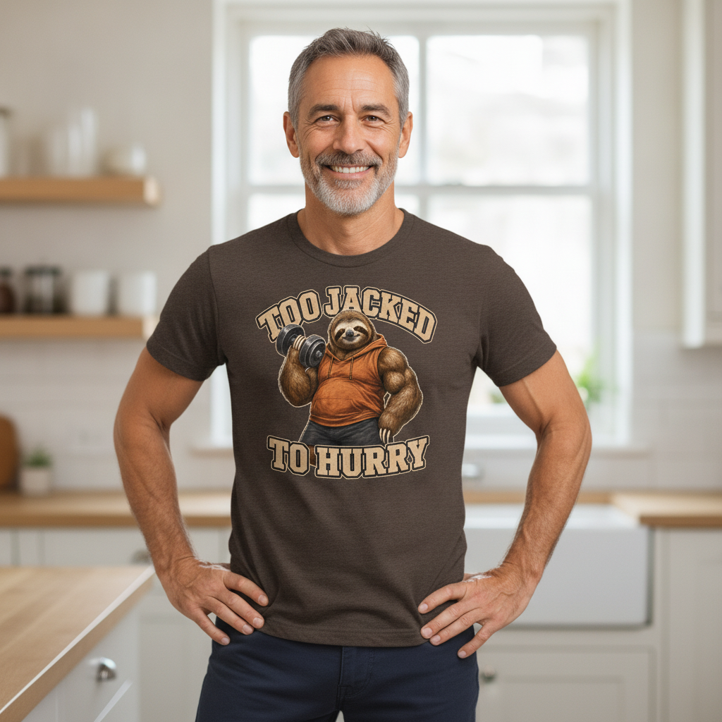 Too Jacked to Hurry — Heather Brown Bella+Canvas heathered gym tee