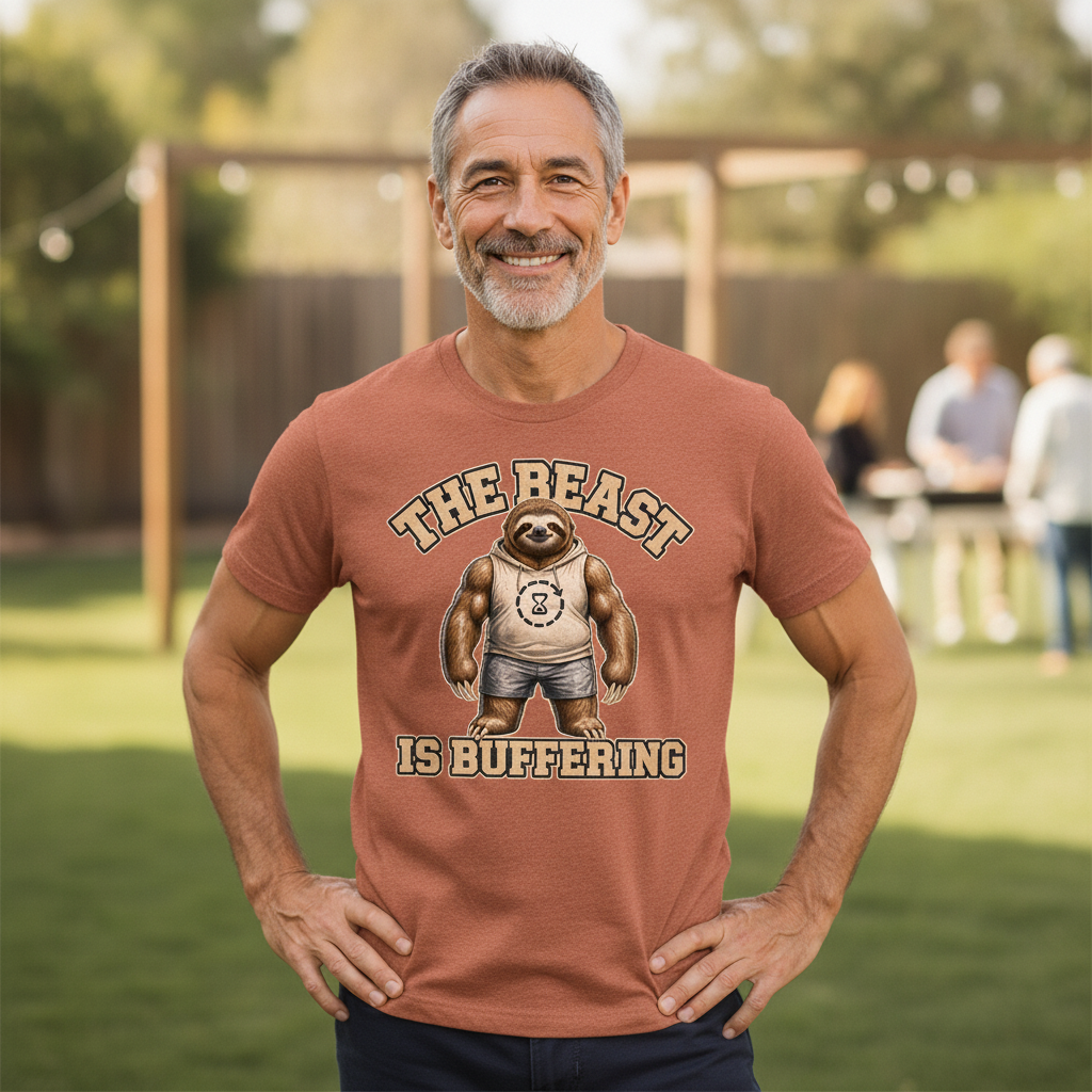 The Beast Is Buffering — Heather Autumn Bella+Canvas heathered gym tee