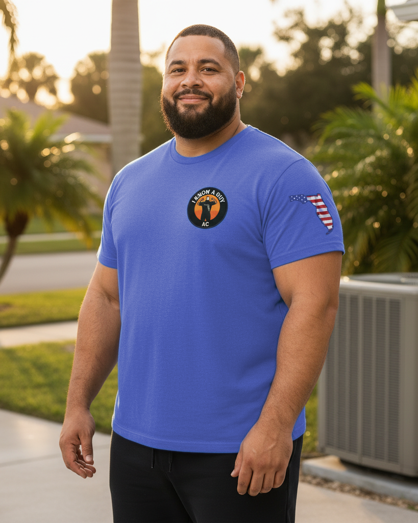 I Know A Guy AC crew tee — worn front